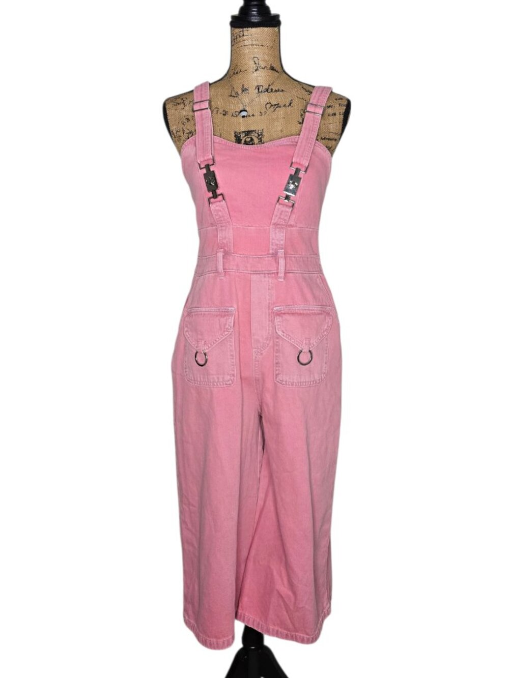 Oyrosy Women's Pink Denim Strapless Overalls Wide Leg Jumpsuit Size Small NEW